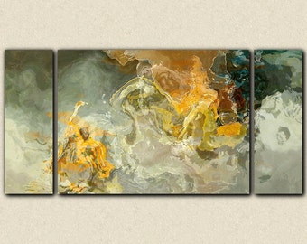 Oversize triptych abstract art canvas print, 30x60 to 40x78 on stretched canvas, in earth tones, from abstract painting "Dedicated"