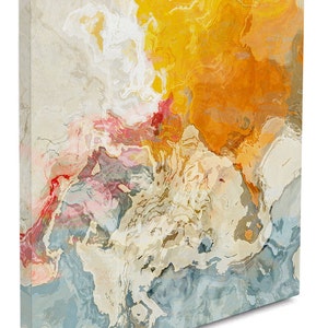 Abstract art stretched canvas print, 30x30 to 36x36 in orange and white, from abstract painting The Kiss image 2