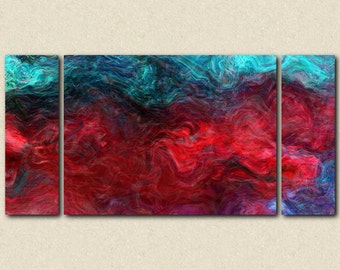 Large abstract expressionism triptych stretched canvas print, 30x60 to 40x78 in jewel tones, from abstract painting "Bohemian Rhapsody"