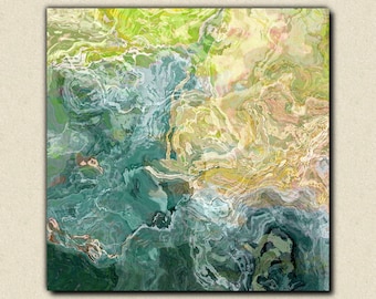 Contemporary abstract art, 24x24 to 36x36 canvas print with gallery wrap, in blue, green and aqua, from abstract painting "Sea Breeze"