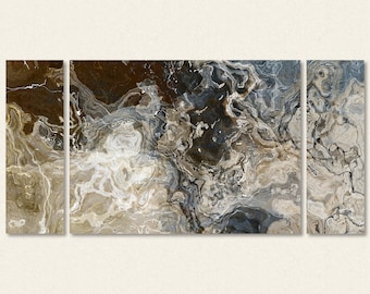 Large Triptych Abstract Art Canvas Print, 30x60 to 40x78 in Gray, Brown, White and Black, from Original Painting Stone Bridge