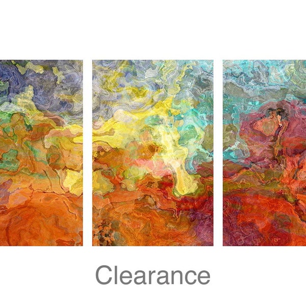 CLEARANCE! REGULARLY 550 - NOW 330 Oversize triptych abstract art 40x78 stretched canvas print, in red-orange and blue, "Sunset Road"