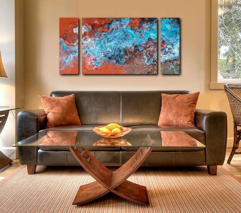 Large Triptych Abstract Art Stretched Canvas Print 30x60 to Etsy