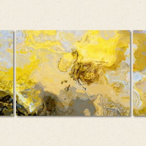 Large Abstract Triptych Canvas Print: 30x60 to 40x78, Contemporary Giclee Wall Art - Mellow Yellow