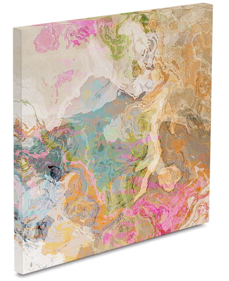 Large abstract expressionism stretched canvas print, 30x30 to 36x36 in pastels, from abstract painting Dreamgirl image 2