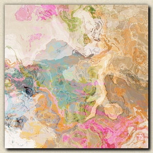 Large abstract expressionism stretched canvas print, 30x30 to 36x36 in pastels, from abstract painting "Dreamgirl"