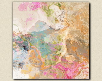 Large abstract expressionism stretched canvas print, 30x30 to 36x36 in pastels, from abstract painting "Dreamgirl"