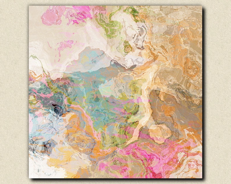 Large abstract expressionism stretched canvas print, 30x30 to 36x36 in pastels, from abstract painting Dreamgirl image 1