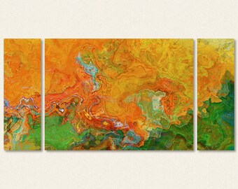 Large Triptych Abstract Art Canvas Print, 30x60 to 40x78 in COLOR, from Original Painting Tangled
