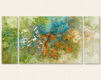 Large Triptych Abstract Art Canvas Print, 30x60 to 40x78 in COLOR, from Original Painting Kingfisher