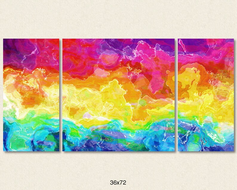 Abstract large wall art triptych stretched canvas print 30x60 Etsy