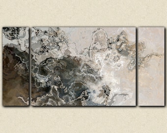 Oversize modern art triptych canvas print from abstract painting, 30x60 to 40x78 on stretched canvas, in neutral tones, Geologic Time