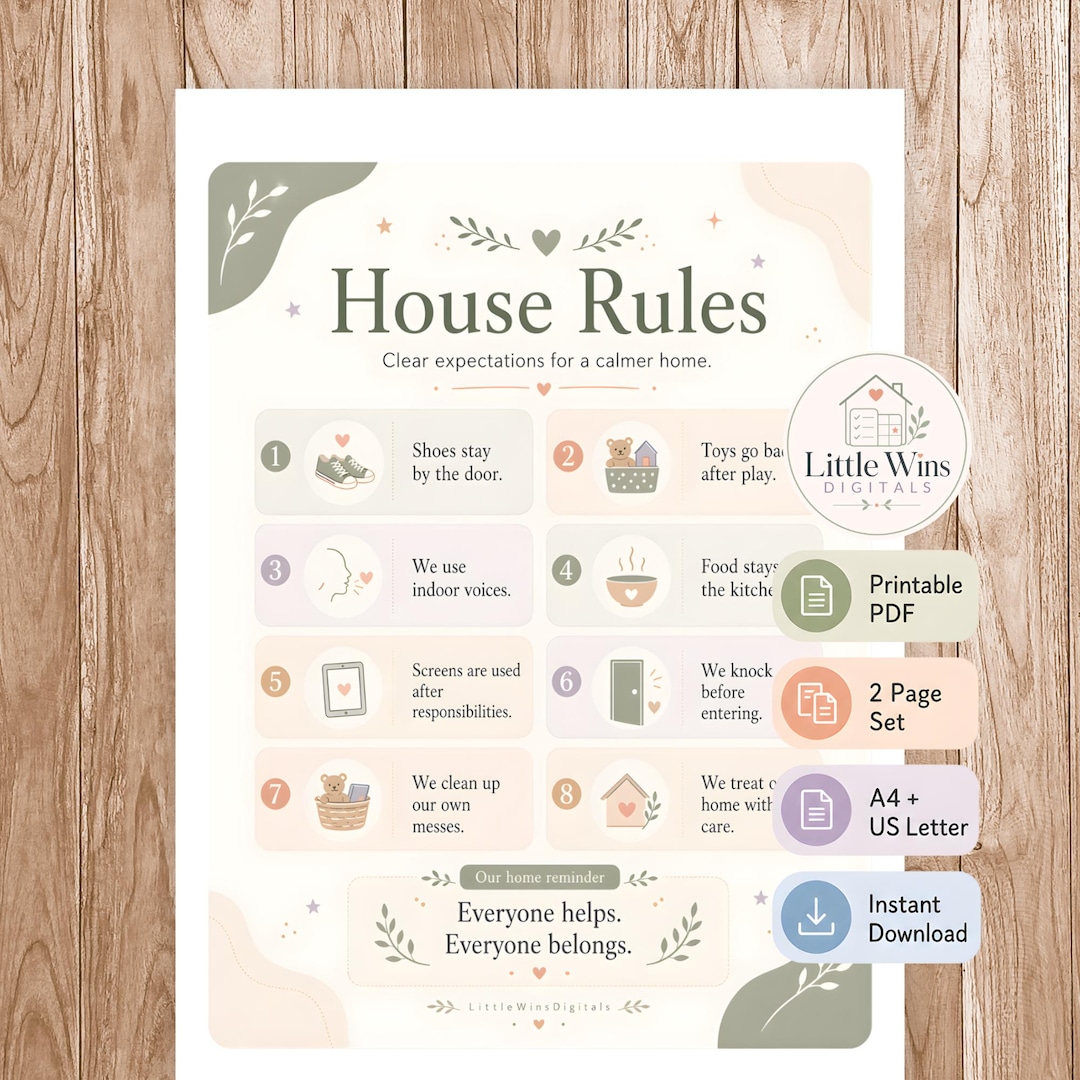 House Rules Printable, Home Rules Chart for Kids, Family Expectations ...