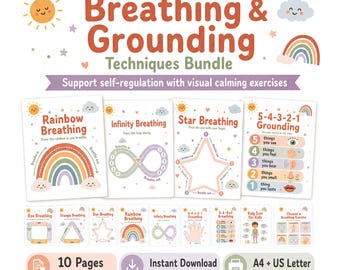 Lot d'exercices de respiration pour enfants, 5-4-3-2-1 Ancrage, affiches de pleine conscience, coin calme, PDF imprimable