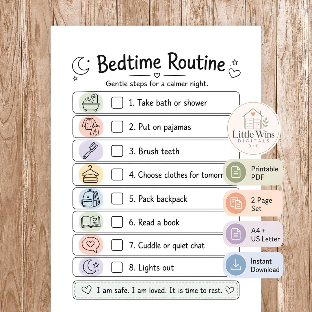 Teaching Kids Bedtime Routine Worksheet.pdf Bedtime Routine Chart for Kids, Printable Night Checklist, Toddler ...