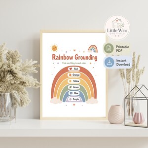 Rainbow Grounding Poster Printable | 54321 Calm Corner Tool | School Counselor Decor | Digital PDF