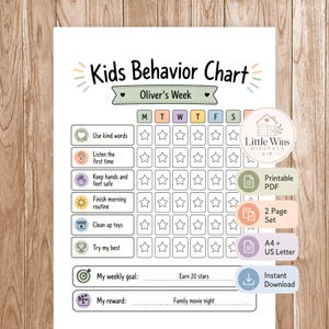 Kids Behavior Chart Printable, Good Behavior Tracker, Positive Behavior Reward Chart, Responsibility Chart, A4 US Letter PDF