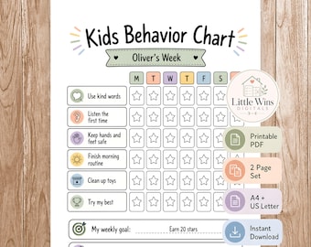 Kids Behavior Chart Printable, Good Behavior Tracker, Positive Behavior Reward Chart, Responsibility Chart, A4 US Letter PDF