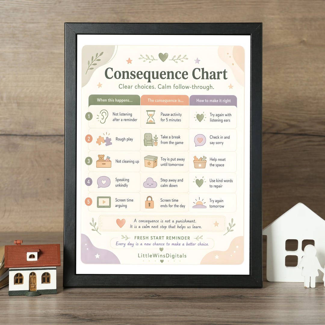 Consequence Chart Printable, Calm Discipline Tool for Kids, Behavior ...