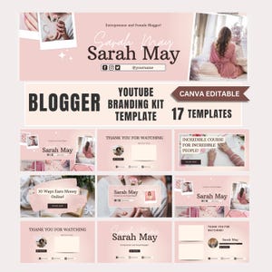 Blogger YouTube ブランディング キット – サムネイルとバナー用の編集可能な Canva テンプレート 17 個
