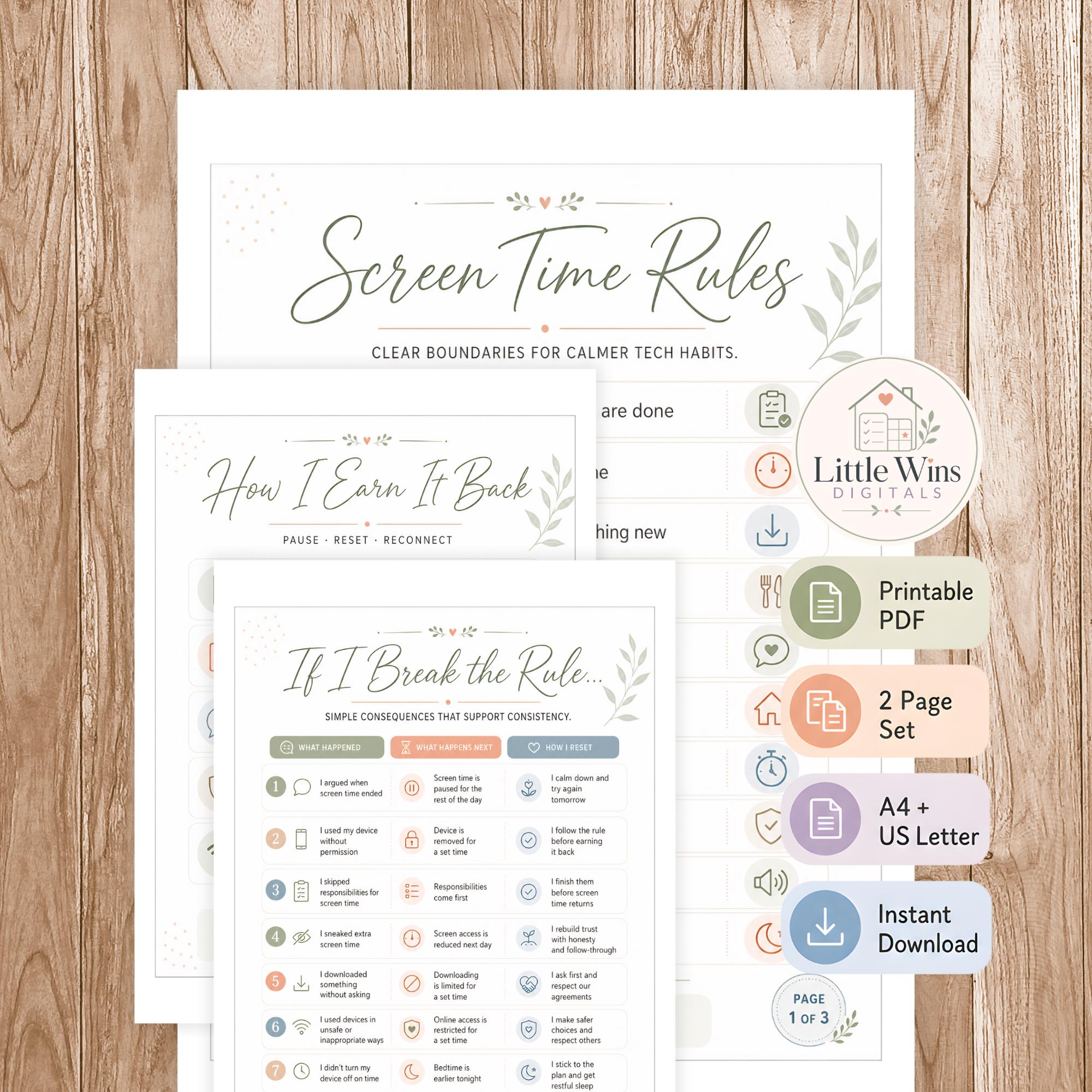 Screen Time Rules Printable, Kids Device Rules Chart, Screen Time ...