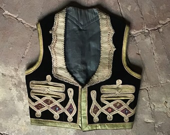 Veste ottomane vintage originale incroyable rare des années 1960. Fil d'or et miroirs. Gilet style Jim Morrison & Jimi Hendrix. Taille L