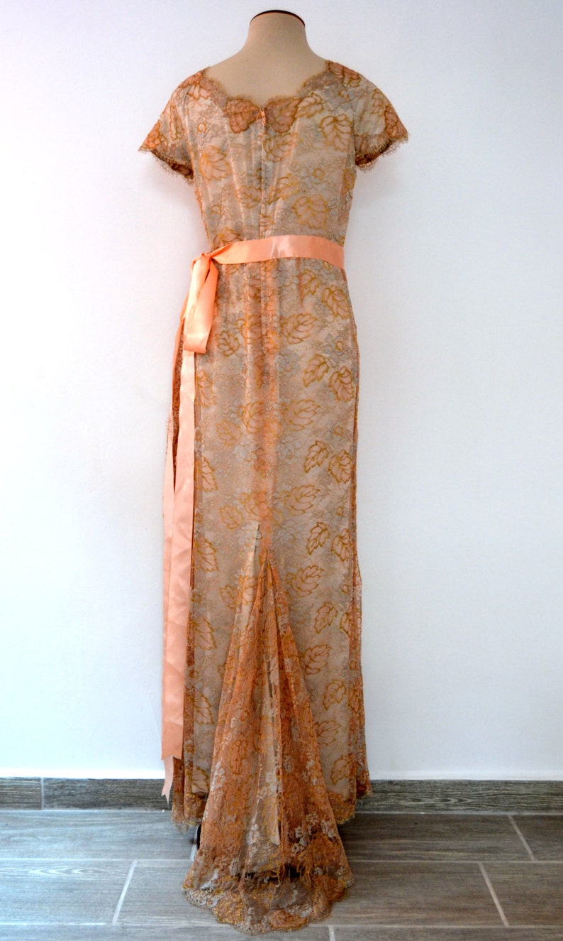 peach and silver gown