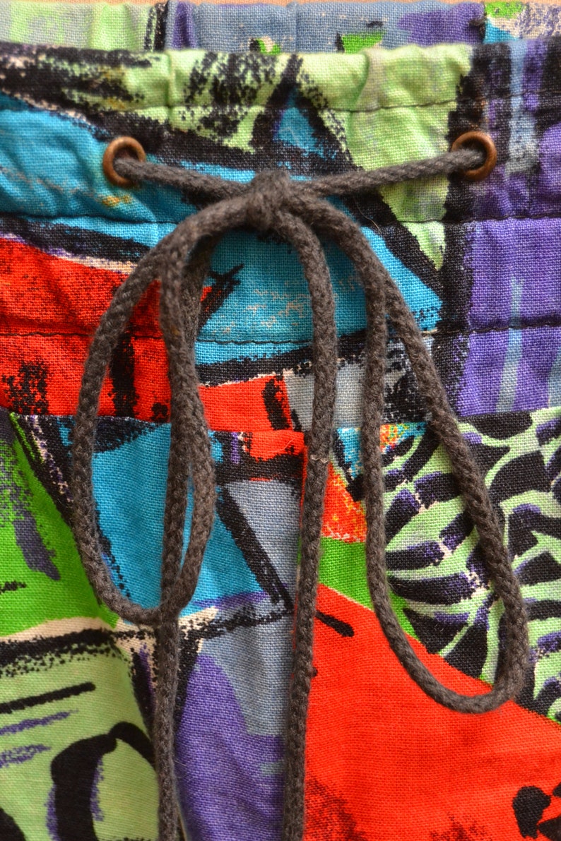 Draw String Waist Large SIze Medium Funky UNISEX Vintage 1980/'s High Waisted PANTS with a Fabulous PRINT