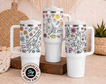 Grandma 40oz Tumbler with Handle, Personalized Grandma Gifts from Grandkids Names Custom Mimi Gigi Cup Travel Mug Birthday Mothers Day H-47X
