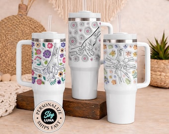 Mimi 40oz Tumbler with Handle, Personalized Mimi Gifts from Grandkids Names, Custom Mimi Cup Travel Mug Birthday Mothers Day Christmas S-92Y