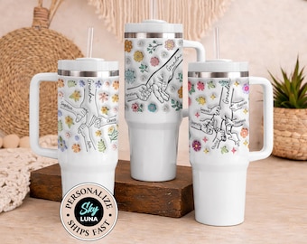 Grandma 40oz Tumbler with Handle, Personalized Grandma Gifts from Grandkids Names, Custom Grandma Cup Travel Mug Birthday Mothers Day M-68M