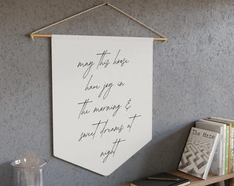 Banderín de bendición cristiana para el hogar, pancarta bíblica "Que esta casa tenga alegría"