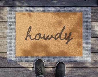 Felpudo de bienvenida sureño "Howdy", alfombra de entrada rústica, decoración de porche de fibra de coco natural