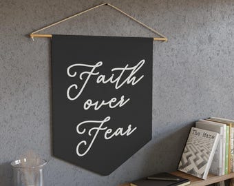 Banner de pared "La fe supera el miedo", decoración cristiana para el hogar