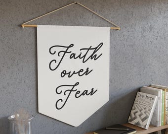 Banner de pared "La fe supera el miedo", decoración cristiana para el hogar