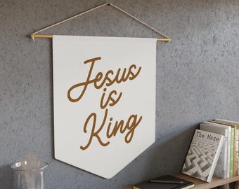 Christelijke muurbanner Jezus is koning: modern schriftdecor