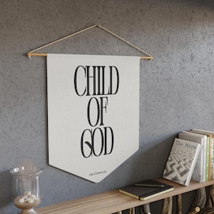 Child of God Wall Banner, Galatians 3:26 Christian Kids Room Decor, Minimal Canvas Scripture Sign, Faith Nursery Flag