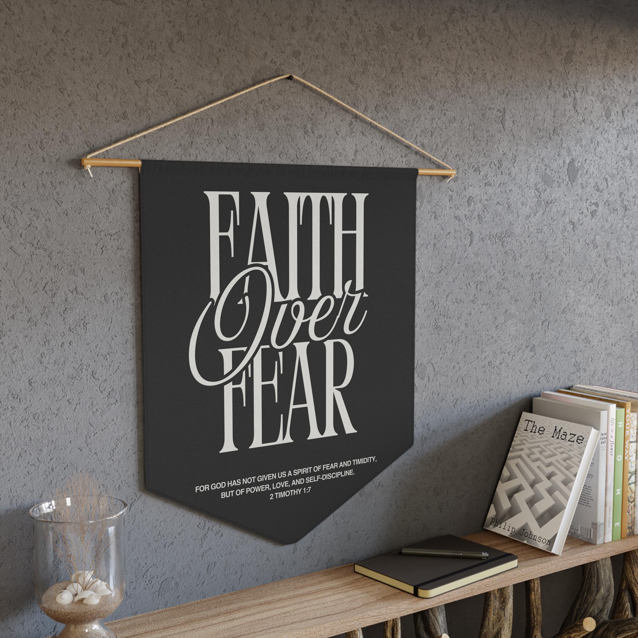 Faith Over Fear Wall Banner, Bible Verse Decor, 2 Timothy 1:7, Scripture Flag Sign for Home, Office, Nursery, Church, Encouraging Gift