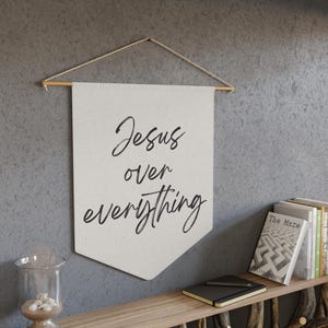 Jesus Over Everything Banner: Minimalist Christian Wall Hanging