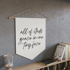 Christian Nursery Wall Banner, All of Gods Grace in One Tiny Face, Baby Room Bible Verse Decor, Faith Based Gift for Newborn