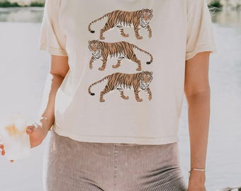 Triple Tiger Graphic Crop Top: Vintage Wildcat Tee