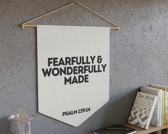 Christian Nursery Wall Banner, Psalm 139:14, Minimalist Bible Verse
