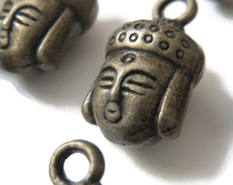 De-stash: 10 pcs Buddha Head Charms, Tibetan Style Buddhist Charm, Antiqued Brass