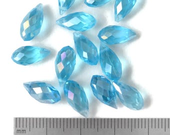 De-stash: 14 pcs Aqua Crystal Briolette Beads with AB Finish, 12mm x 6mm