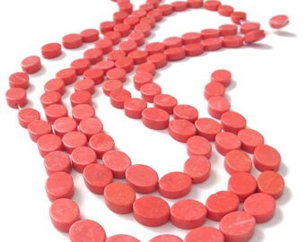 De-stash: Salmon Pink - Red Coral Beads (S), 8x10mm Small Flat Oval Shape, By the Strand