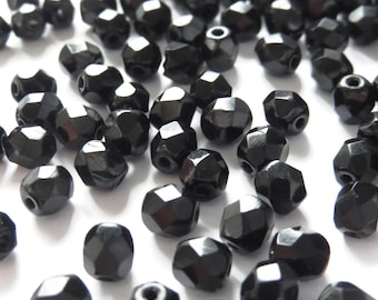 100pcs 4mm Jet Black Fire Polished Faceted Glass Beads