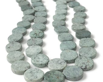 De-stash: Earthy Soft Sage Green Stone Beads - Flat Disc Shape, 16mm Dia, 16" strand, 25 pcs
