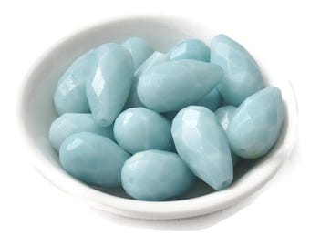 De-stash: Large Soft Aqua Amazonite Gemstone Teardrop Beads, 12mm x 22mm, 15 pcs