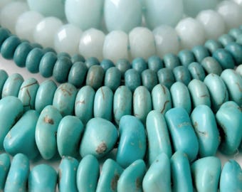 De-stash: Mix Lot of Seafoam Aqua Beads, Amazonite, Turquoise (S) for Beach Jewelry Making