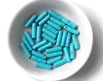 De-stash: Bright Aqua Chalk Turquoise Beads, Thin Tube Shape, 13mm, approx 16", 30 pcs